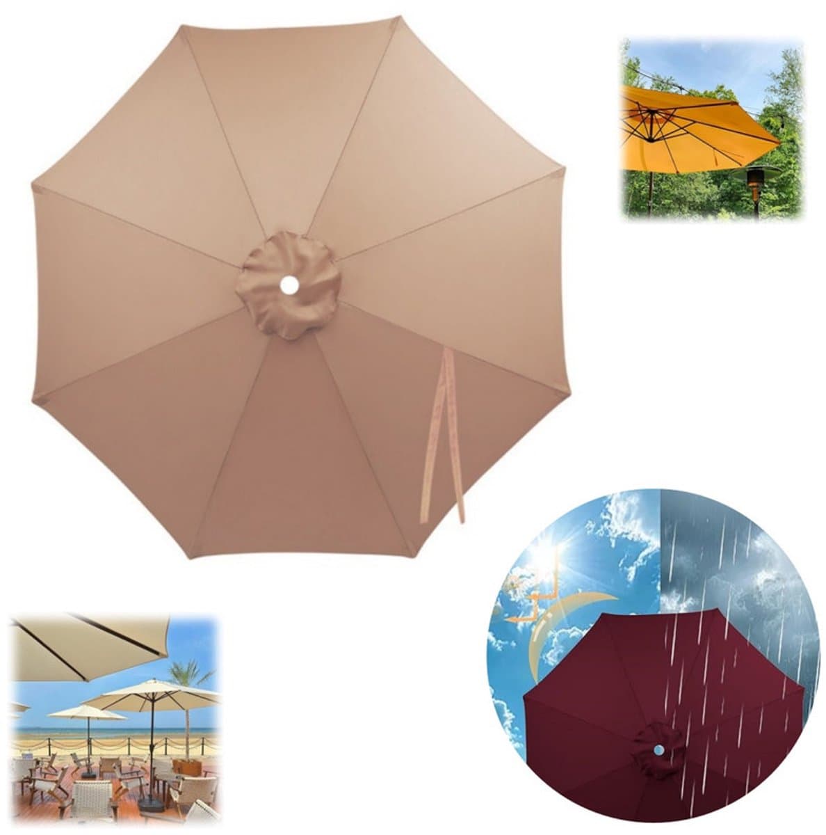 Vervangend doek voor parasols met 8 baleinen – Waterdicht doek – Groot parasoldoek voor buiten – Vervangend doek voor terras-, middenmast- en zweefparasols – Vervangende zonwering – Geschikt voor markt- en terrasparasols – Diameter 300 cm