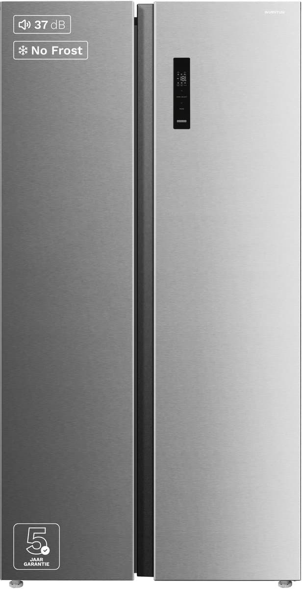 Inventum SKV0178R No Frost energiezuinige Amerikaanse koelkast - 555 liter - Digitaal led-display - IJsblokjesmaker - Stil: 37 dB Superkoelen - Supervriezen - 2 deuren - Energielabel D - RVS