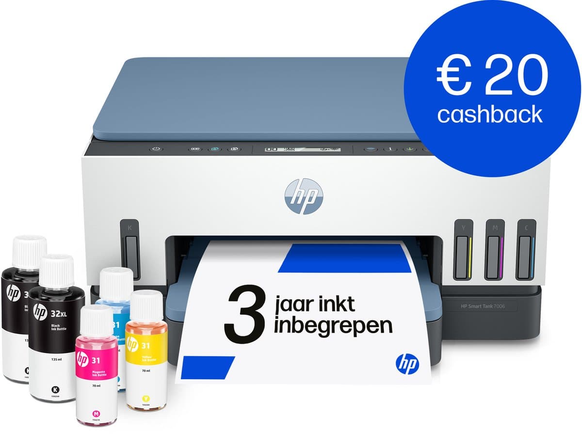 HP Smart Tank 7006 – All‑in‑One inkttankprinter – Wi‑Fi – Automatisch dubbelzijdig – Tot 3 jaar inkt inbegrepen - Blauw