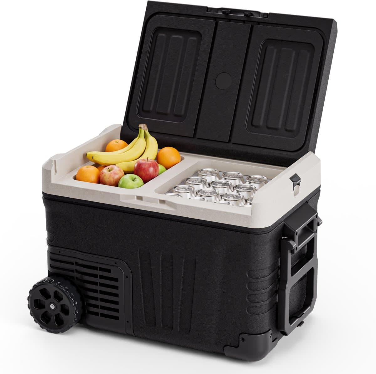 Auronic Elektrische Koelbox - Compressor - 2 Zones - 33L - 12/24V en 240V - Koelen en Vriezen - Camping Koelkast - Frigobox Auto - Met Wielen en Hendel - Zwart