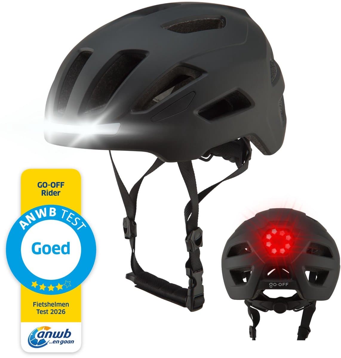 GOOFF® RIDER Fietshelm met Verlichting - Ebike Helm voor Volwassenen - Geschikt voor Elektrische Fiets en Racefiets - LED Licht - Dames en Heren - Zwart - L