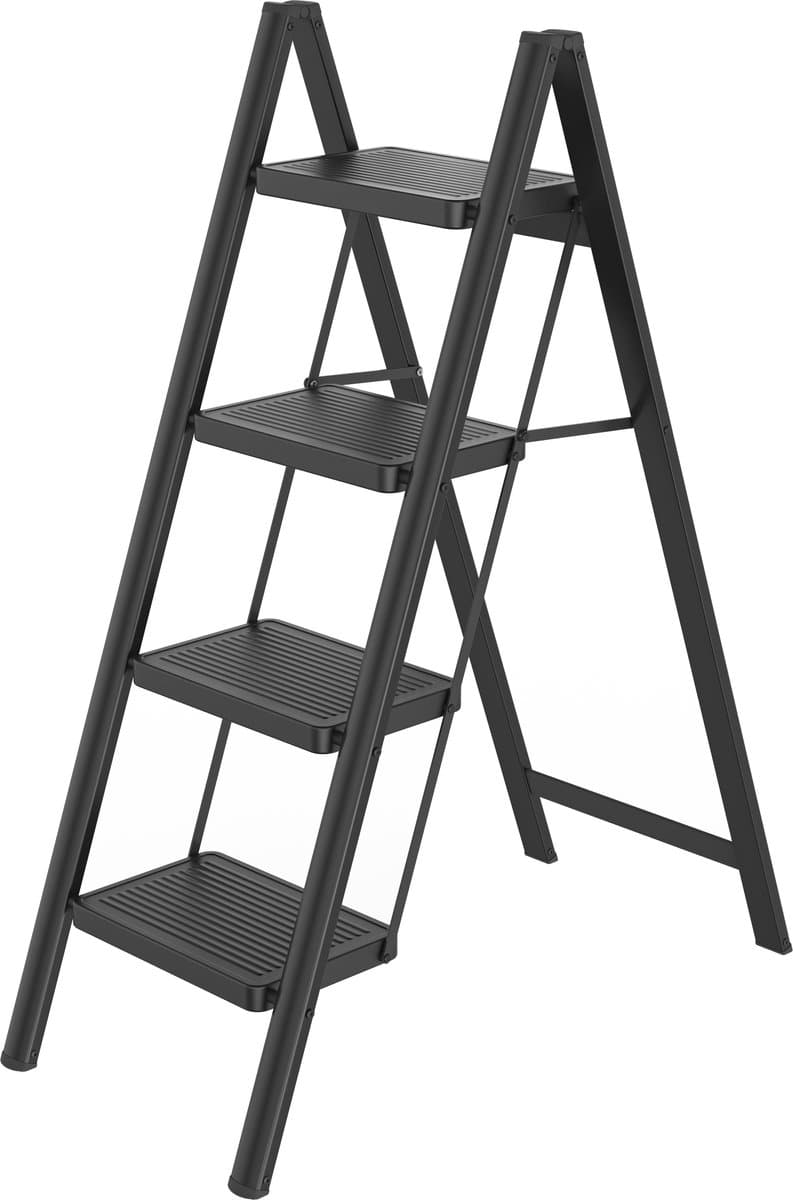 Huishoudtrap 4 treden - Opvouwbare trap van metaal - Antislip, stabiel en belastbaar tot 250 kg - Trapladder voor huis, balkon , garage