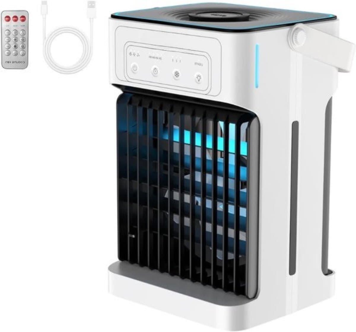 Thuys - Mobiele Airco Zonder Afvoer - Mobiele Airco Zonder Slang - Ventilator Met 3 Snelheden - Aircooler - Mobiele Airco Voor Slaapkamer – 7 LED kleuren - Compact Ontwerp – Wit