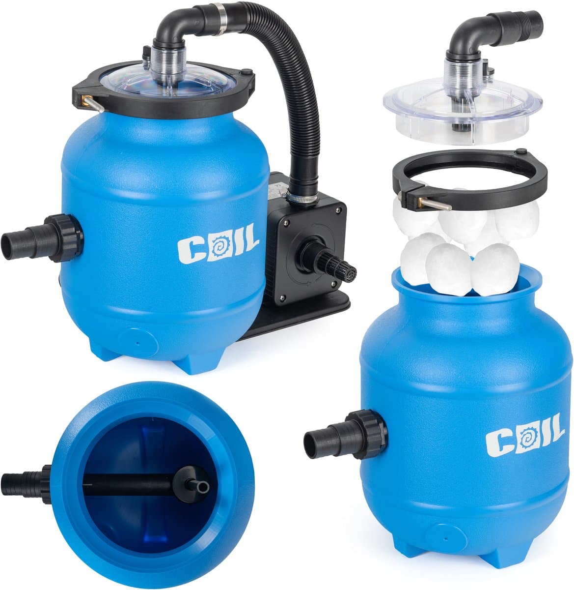 COIL Zandfilterpomp 4000 l/u (100W) – Inclusief Aqualoon filterballen 320g – Zwembadpomp tot 15 m³ – 32 mm aansluiting