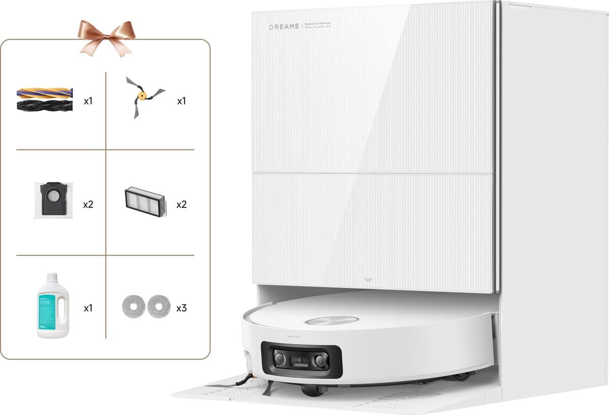 Dreame Robotstofzuiger X60 Pro Ultra Complete Wit | 42.000 Pa | Uitschuifbare arm tot 18 cm | Zelfreinigende dweil | Automatisch legen & bijvullen | Hoeken & muurranden | Huisdieren | AI navigatie | Obstakelherkenning | Allergie | Anti-klit |