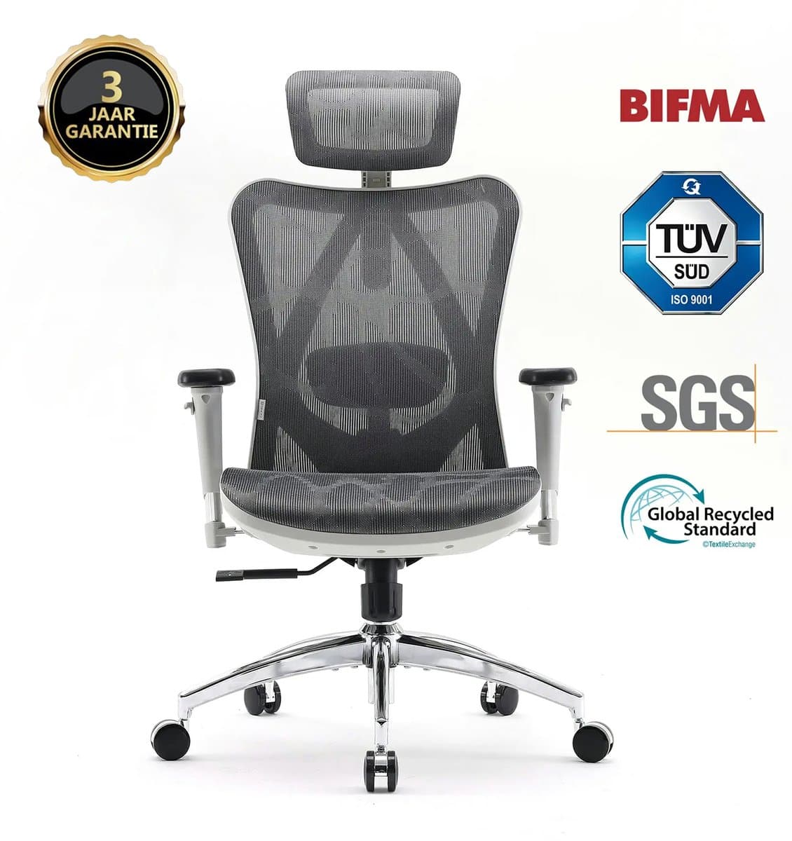 SIHOO M57 Ergonomische Bureaustoel met 3D-Armleuningen&Verstelbare Lendensteun-Premium Mesh Design voor Kantoor/Thuiswerken - 150kg Draagvermogen - 8cm Hoogteverstelling-3 Standen Kantelmechanisme (110°/116°/126°)-SGS/BIFMA Gecertificeerd——Lichtgrijs