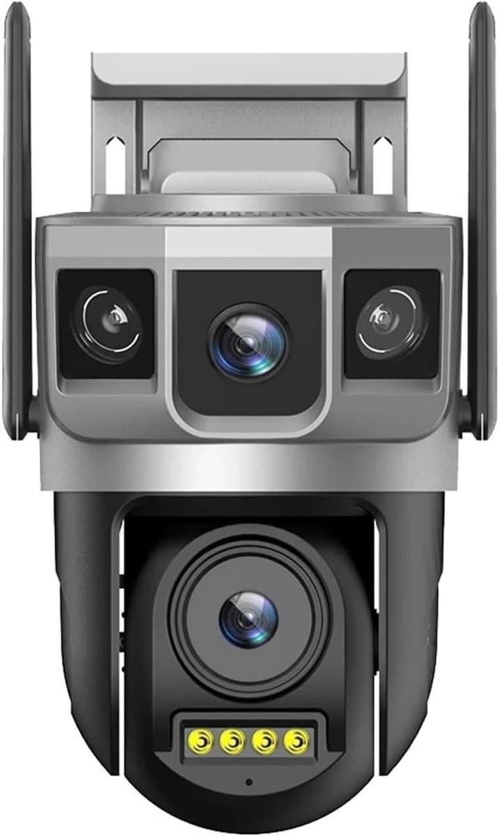 Beveiligingscamera Dubbele Lens - IP Camera WiFi - Thuisbewaking Buiten - Driemaal Scherm Weergave - 4MP 6K Resolutie - Zwart