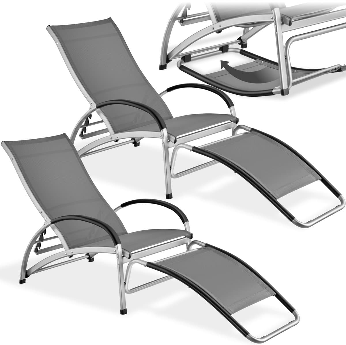 tectake® Set van 2 Ligbedden Avignon - 2-in-1 Verstelbare Ligstoelen - Schommelstoelen voor Buiten - Weerbestendig frame en waterafstotend, luchtdoorlatend weefsel - Tuinstoel - Balkonstoel - 195cm lang - Antraciet