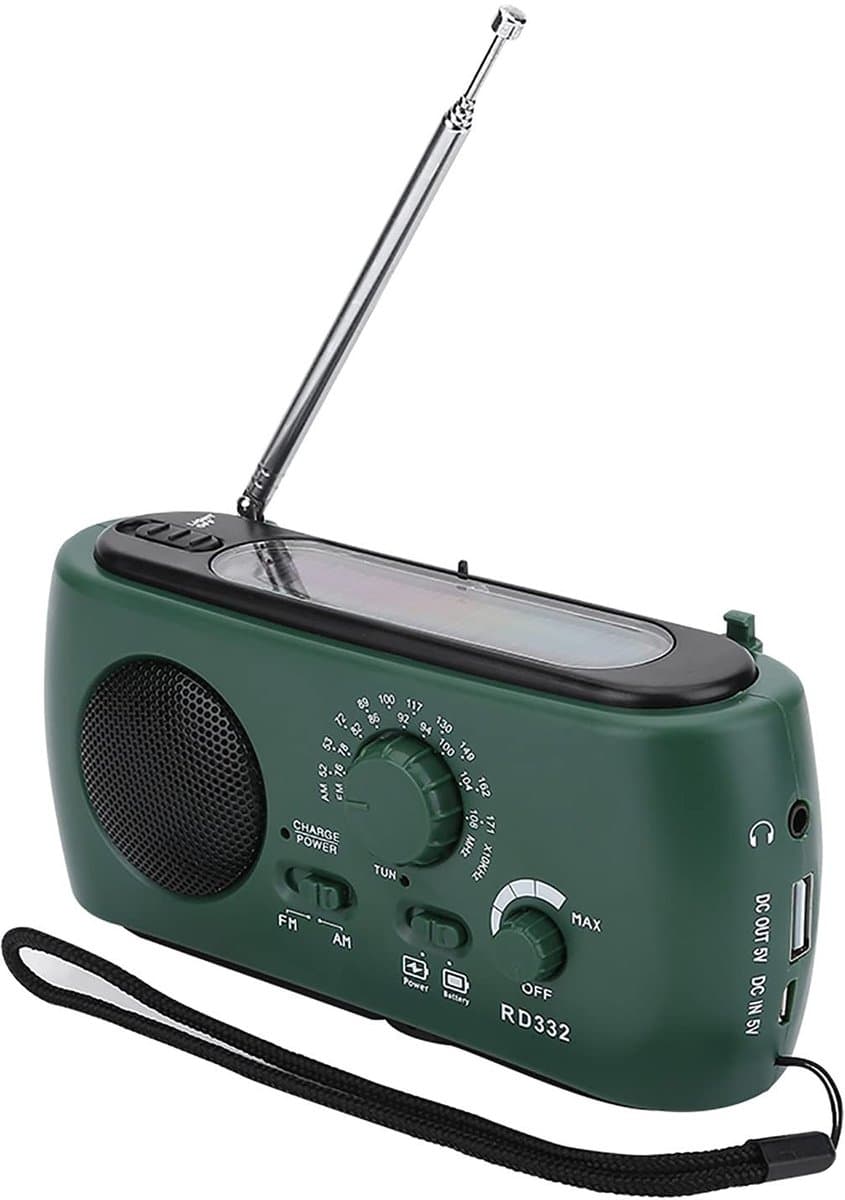 Dailygoods- Noodradio met Solar Oplader - Handcrank - Powerbank - AM/FM Weerwaarschuwing - Draagbare Radio - 3-LED Licht - Noodlamp