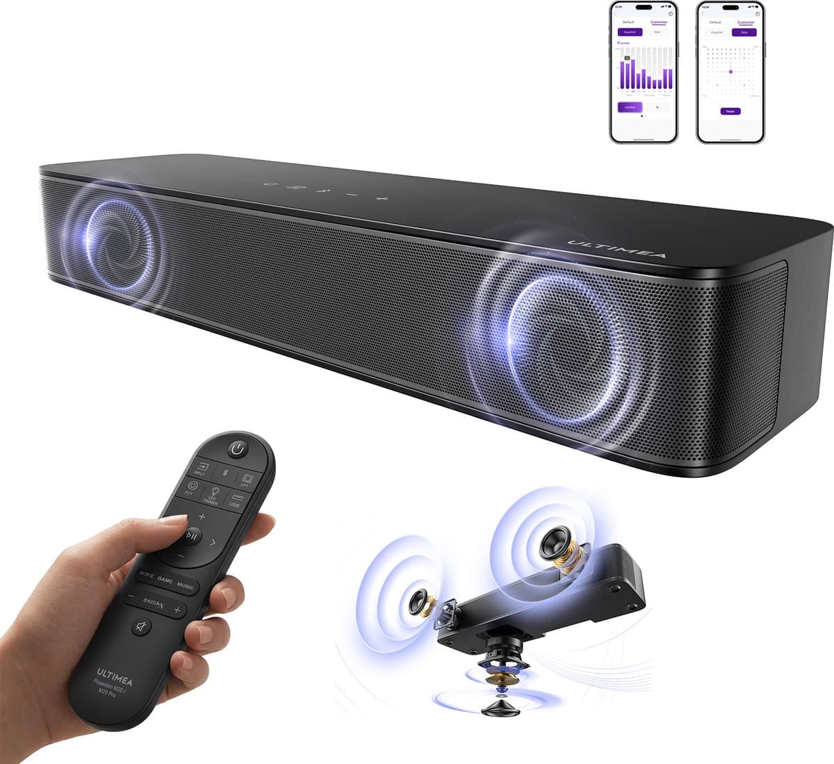 ULTIMEA Poseidon M20 2.1 Soundbar voor TV – met ingebouwde Subwoofer, App-besturing, Bluetooth 5.4