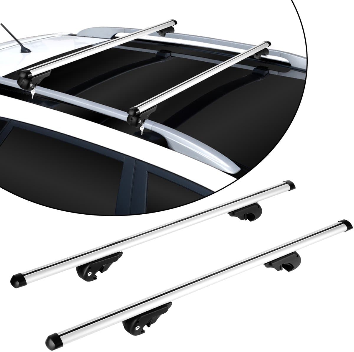 Universele Aluminium Dakdragers 120 cm – Dakraildragers met Veiligheidsslot – Max. Draagvermogen 90 kg – Set van 2 – Zilver