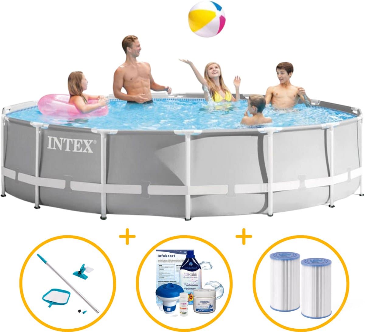 Intex zwembad 427 x 107 | Zwembadpakket | Prism Frame met filterpomp | Chloorpakket | Onderhoudsset met schepnet | 2 x filtercartridge