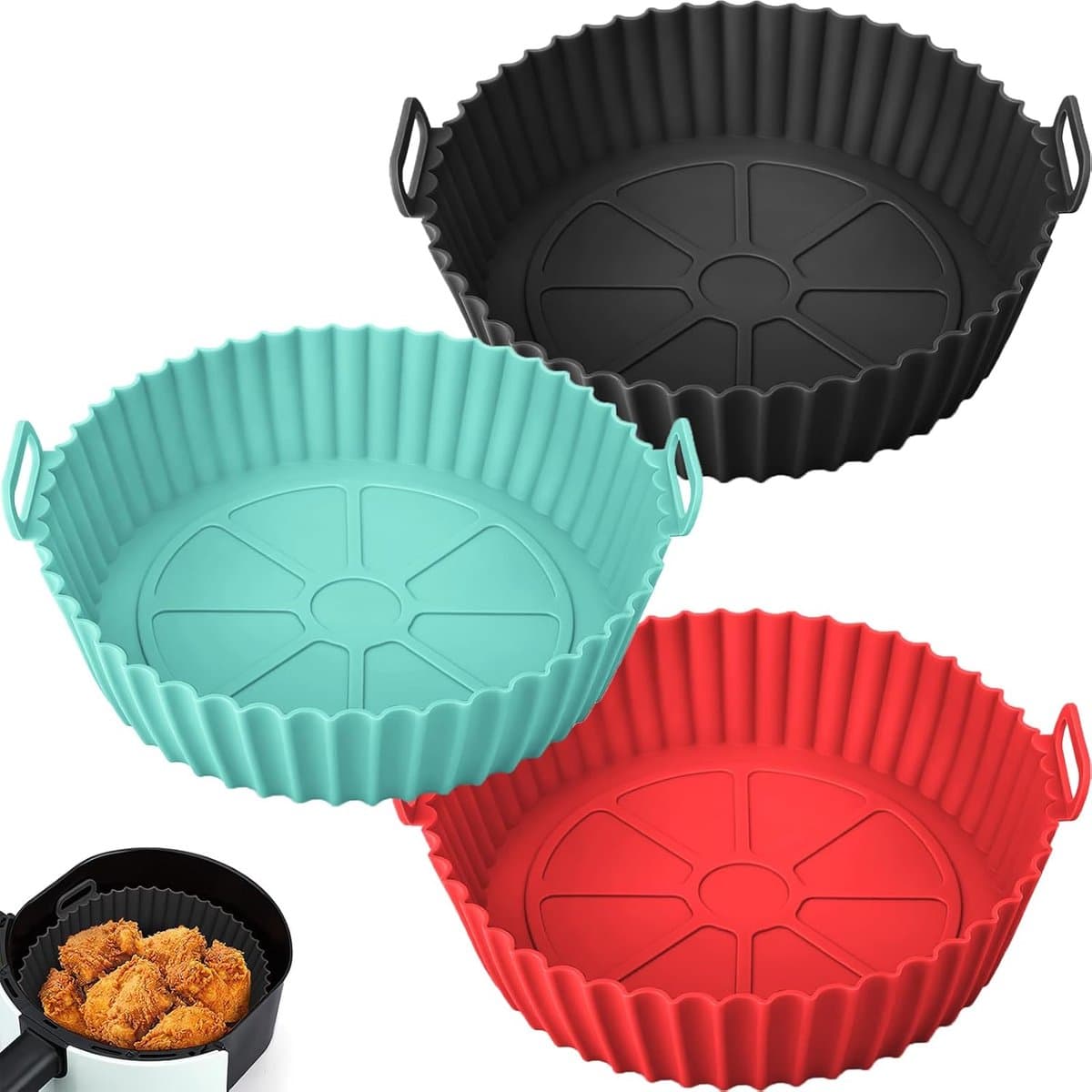 3 Stuks Siliconen Bakje - Siliconen vormen voor heteluchtfriteuse - Airfryer Accessoires - BPA Vrij - Herbruikbaar - Bakpapier Alternatief - Bakvorm - Anti Aanbak - Voor Airfryer, Oven, Magnetron, Cakevorm - Hittebestendig