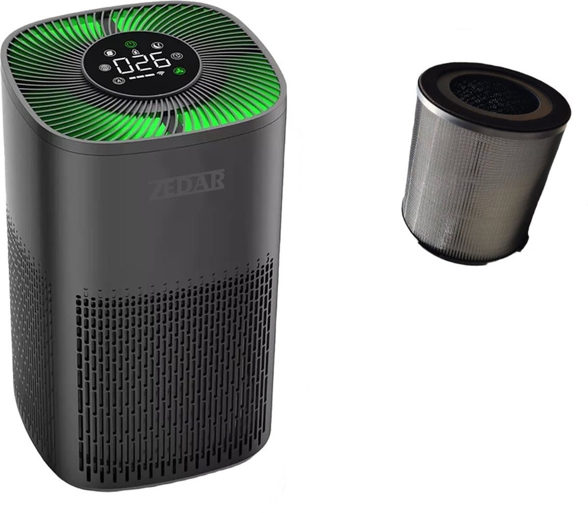 Luchtreiniger / Air Purifier met APP en 2x HEPA 13 filter + koolstoffilter - Werkt tegen huisstofmijt, hooikoorts, allergie, stof, - 210 m³/u - Zedar L600