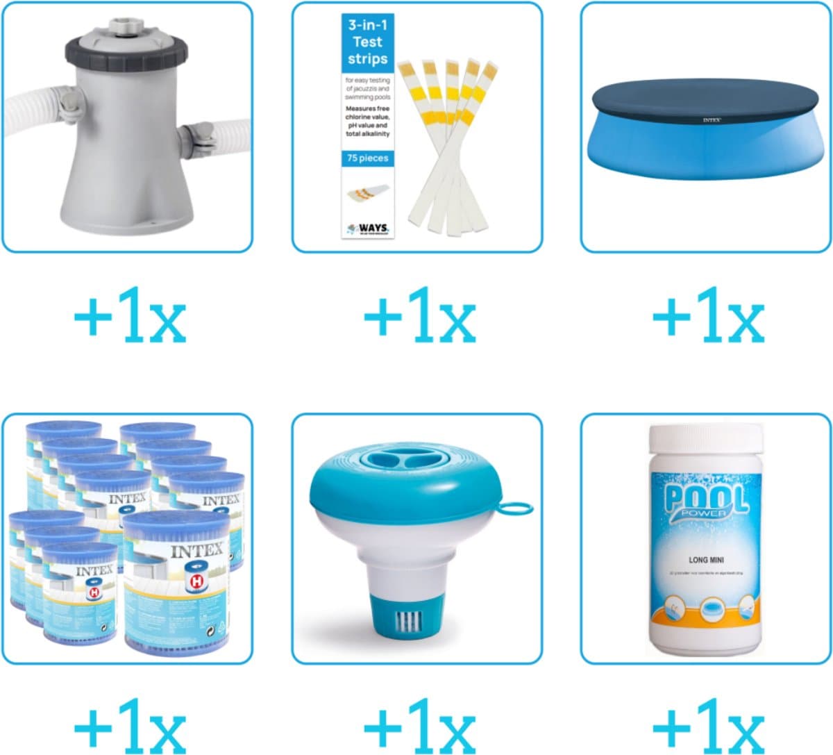 Accessoires voor Intex Easy Set Zwembad - 183x51 cm - Rond - Opblaasbaar - Walvis - Intex - 26102NP - Zwembadfilterpomp - Testrips - Afdekzeil - Filters - Chloordrijver - Chloor