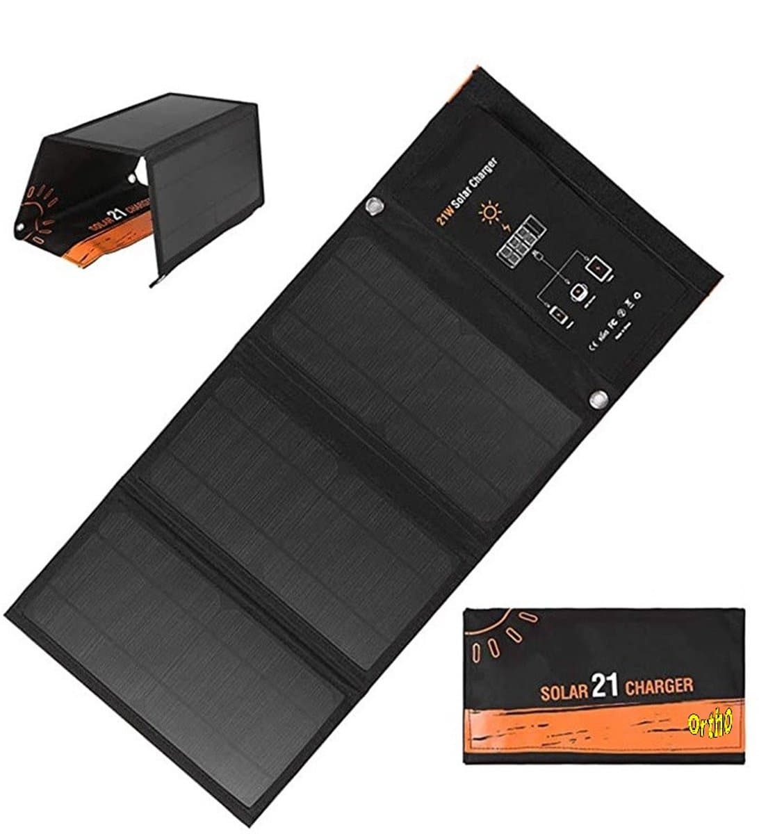Ortho® - Opvouwbaar Zonnepaneel - Powerbank - Dubbele Aansluiting - Noodpakket - Draagbaar Zonnepaneel - Mobiele Telefoon Oplader - Tablet Oplader - USB-Lader - Camping - Camper - Solar Panel