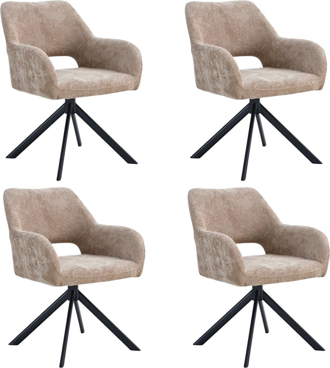 Ams Living® Eetkamerstoel Draaibaar | Luxe afwerking | Stoffen Stoel met Metalen Poot | Kleur Taupe Zand Bruin | Eettafel Stoelen | Set van 4 Design Stoelen Eettafel