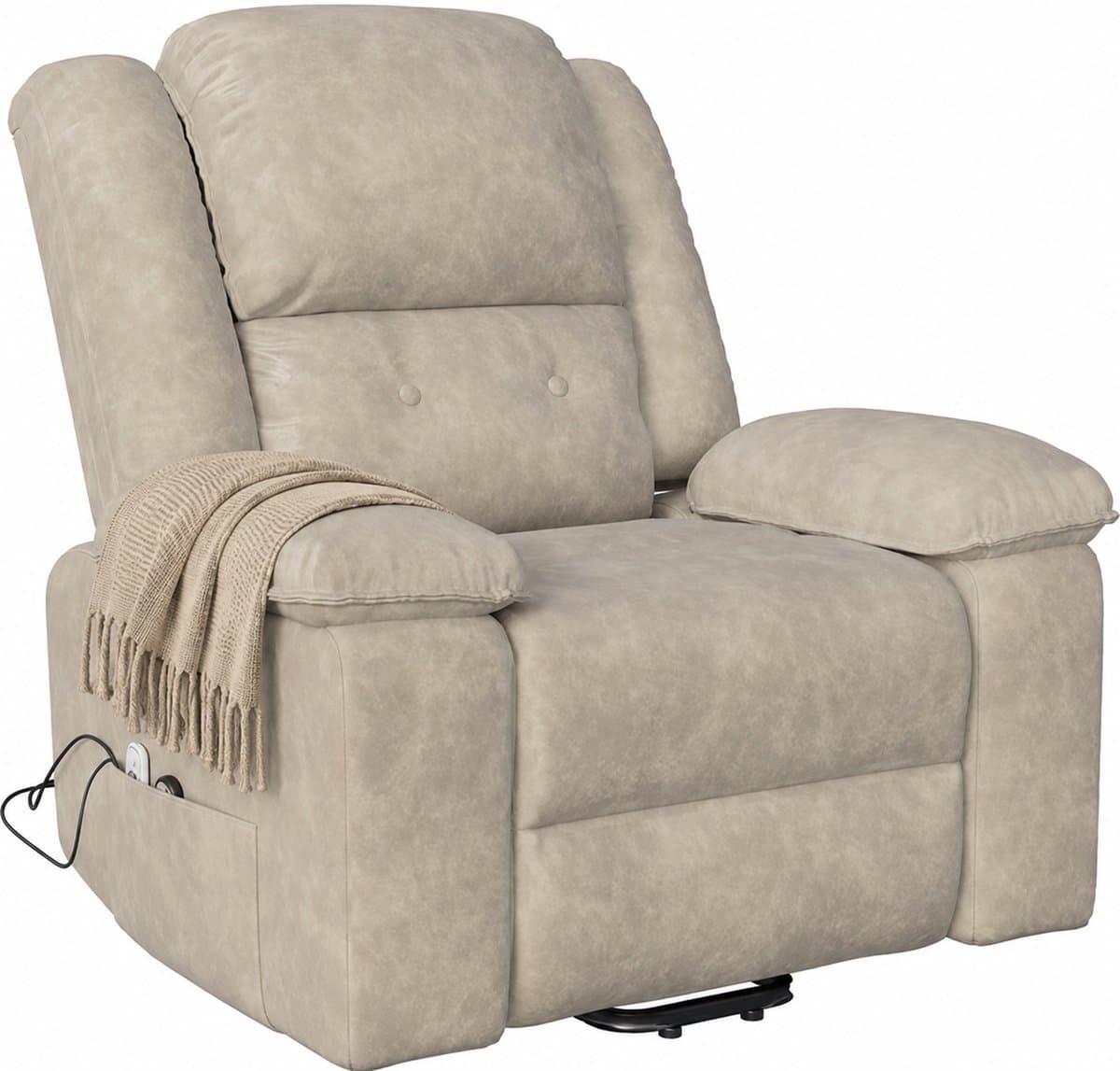 CINK Comfort® RelaxLift Power Massagefauteuil – Elektrische Sta-Op Stoel met Massage & Verwarming – Relaxfauteuil met Verstelbare Rugleuning – Beige Stof