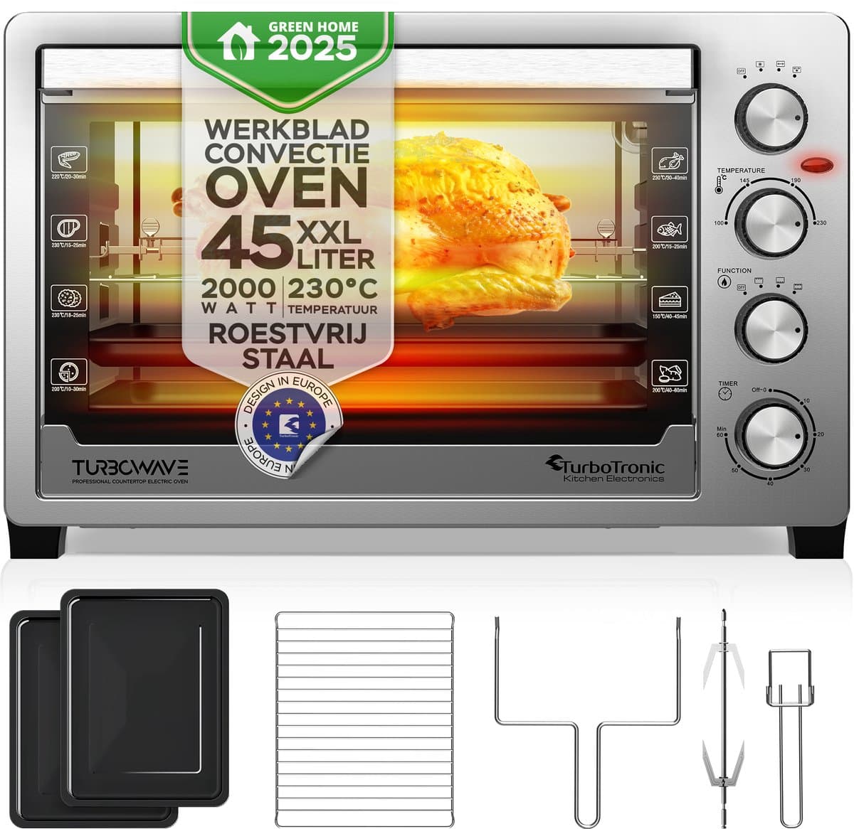 TurboTronic EVS45 Vrijstaande Oven - 45L - Zilver
