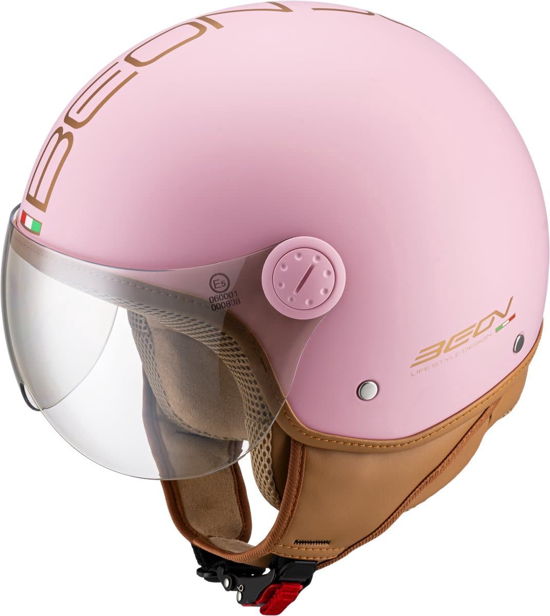 BEON Design Luxe Scooterhelm - M - Jethelm met Vizier - Motorhelm voor Dames - Geschikt voor Vespa, Scooter, Brommer, Motor en Snorfiets - Roze