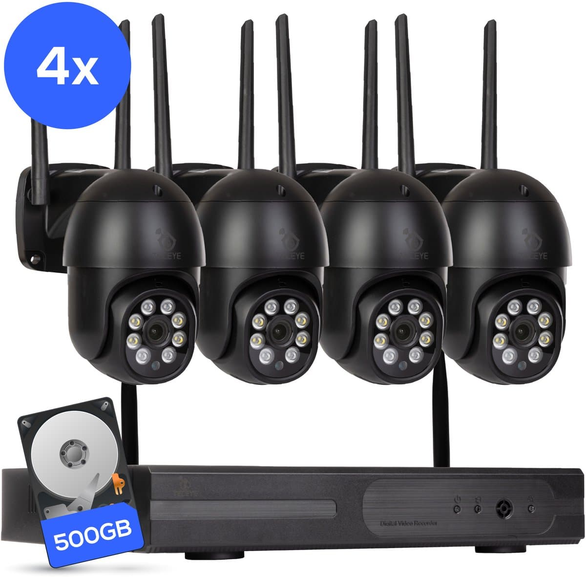 Teceye Camera Beveiliging Set met 4x Wifi IP Camera - Camera Beveiliging Buiten Draadloos, Wifi Beveiligingscamera Set Buiten - Beveiligingscamera - Beveiligingscamera buiten - Beveiligingscamera Draadloos buiten - CCTV Camerasysteem