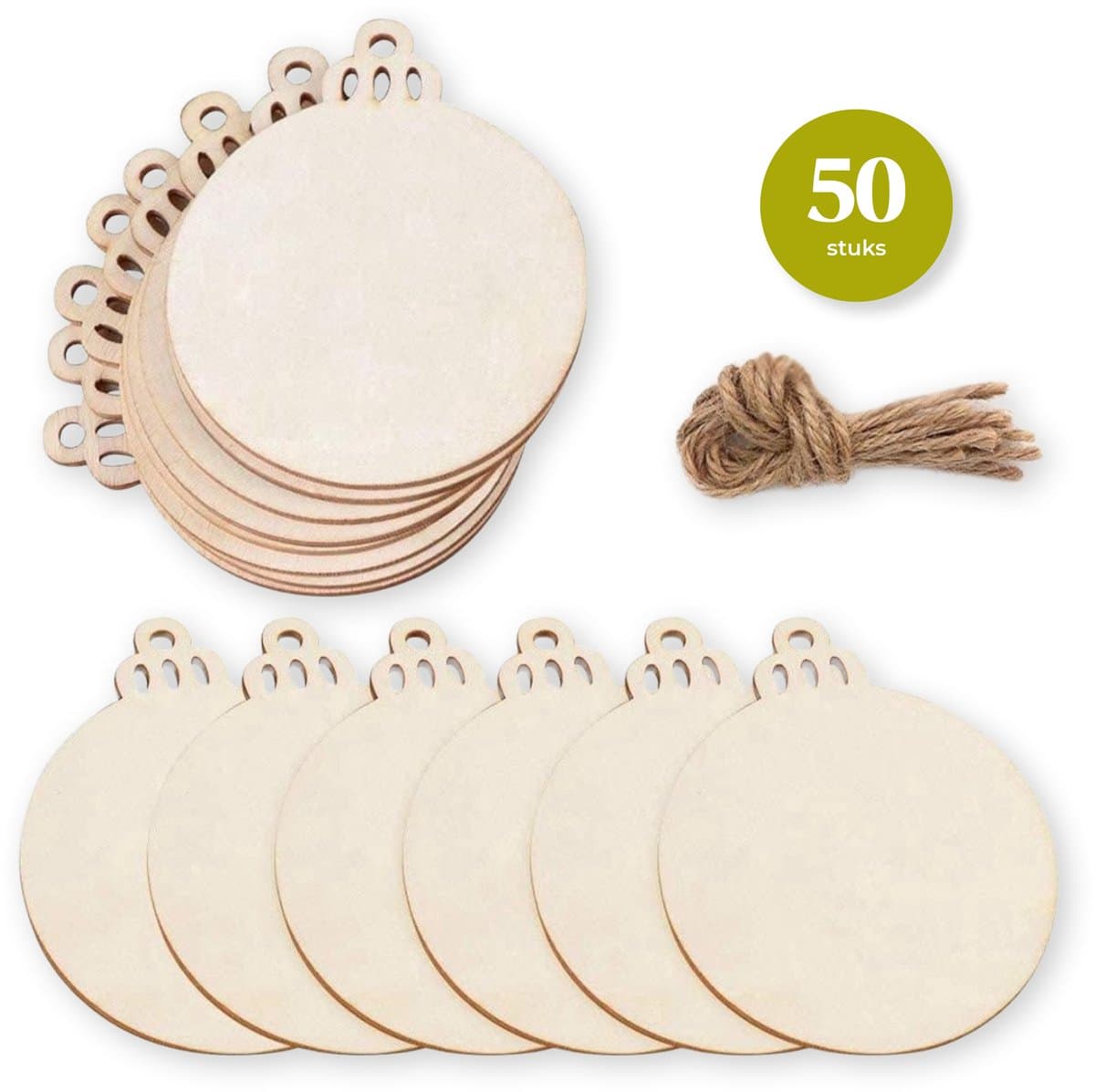 Giftmas Houten Kerstballen 50 Stuks - 6,5 cm - Kerstboomversiering - Kerstversiering Naturel Hout - Zelf Versieren en Kerst Knutselen
