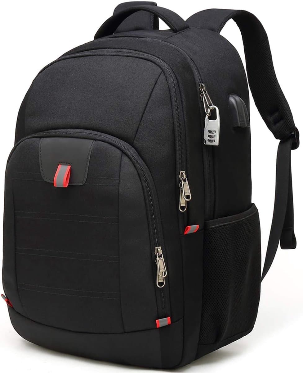 Lichtgewicht Laptoprugzak voor School en Reizen - Waterdichte Backpack met USB Oplaadpoort - 15.6 Inch Laptopvak Zwart
