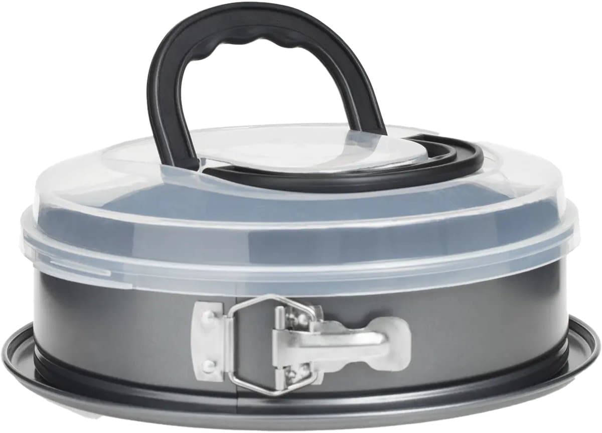 5five Taarten bakvorm/springvorm - metaal - grijs - 26 cm - taarten bakken - anti aanbak laag - 3 in 1 springvorm - met deksel