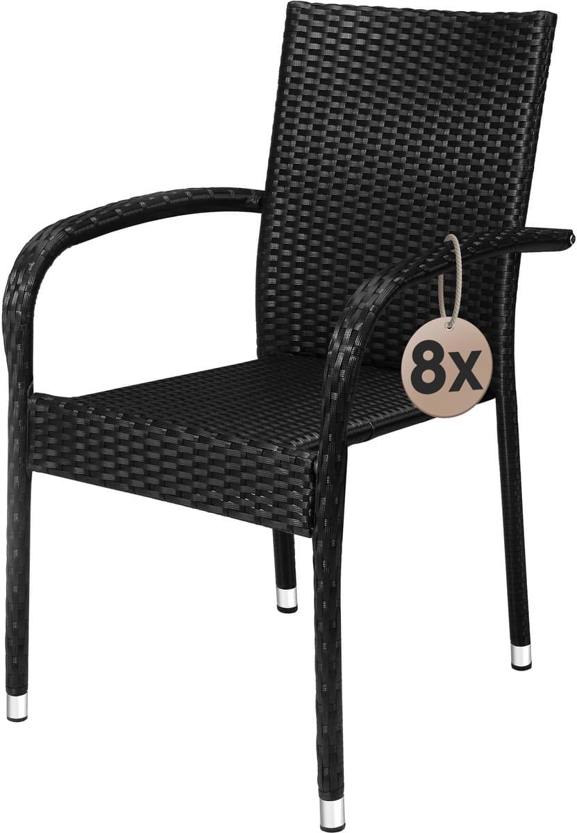 Casaria Tuinstoelen Stapelbaar – Set van 8 – 90x56x60 cm – Zwart