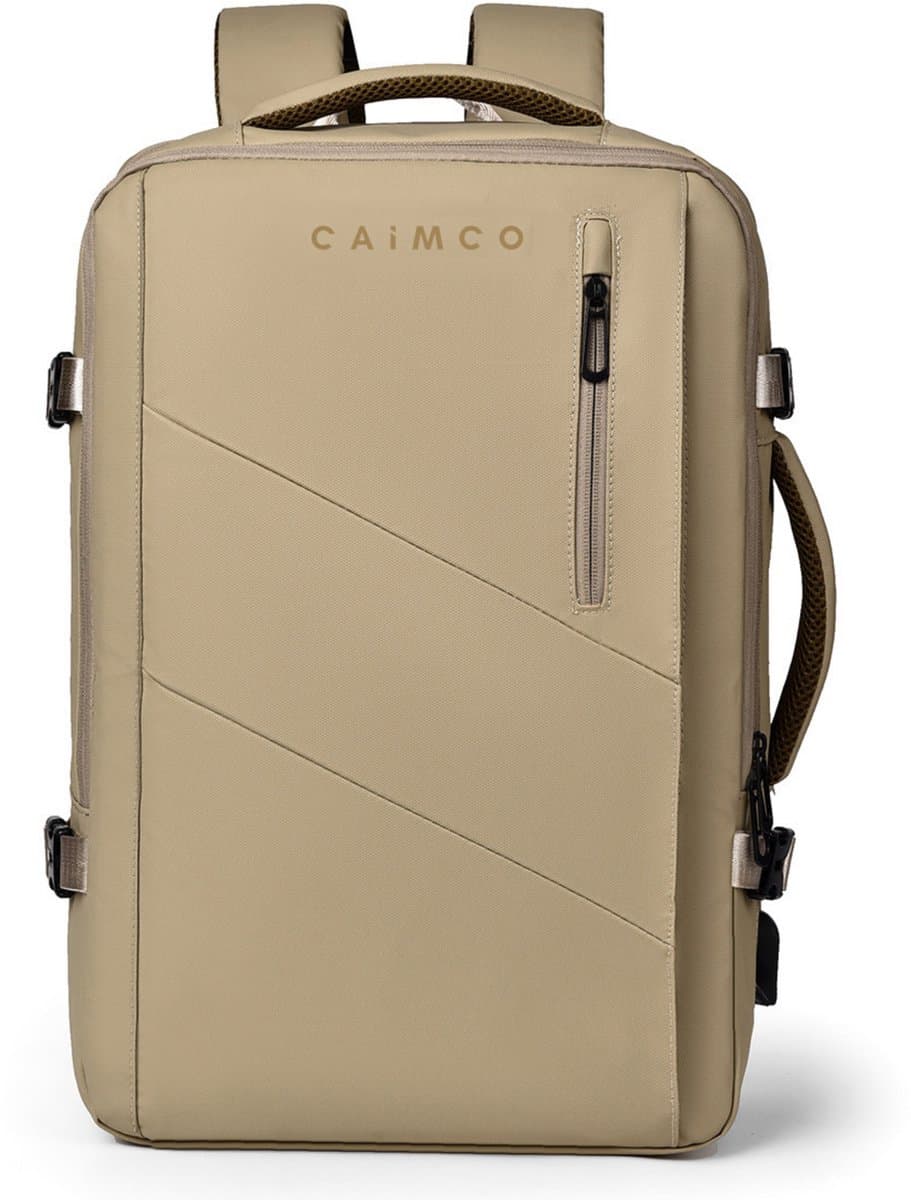 Caimco Nexus Rugzak met USB Oplaadpoort & Laptopvak – Uitbreidbare Waterafstotende Backpack – 15.6 inch Laptop Rugtas voor School, Werk & Reizen – Zand