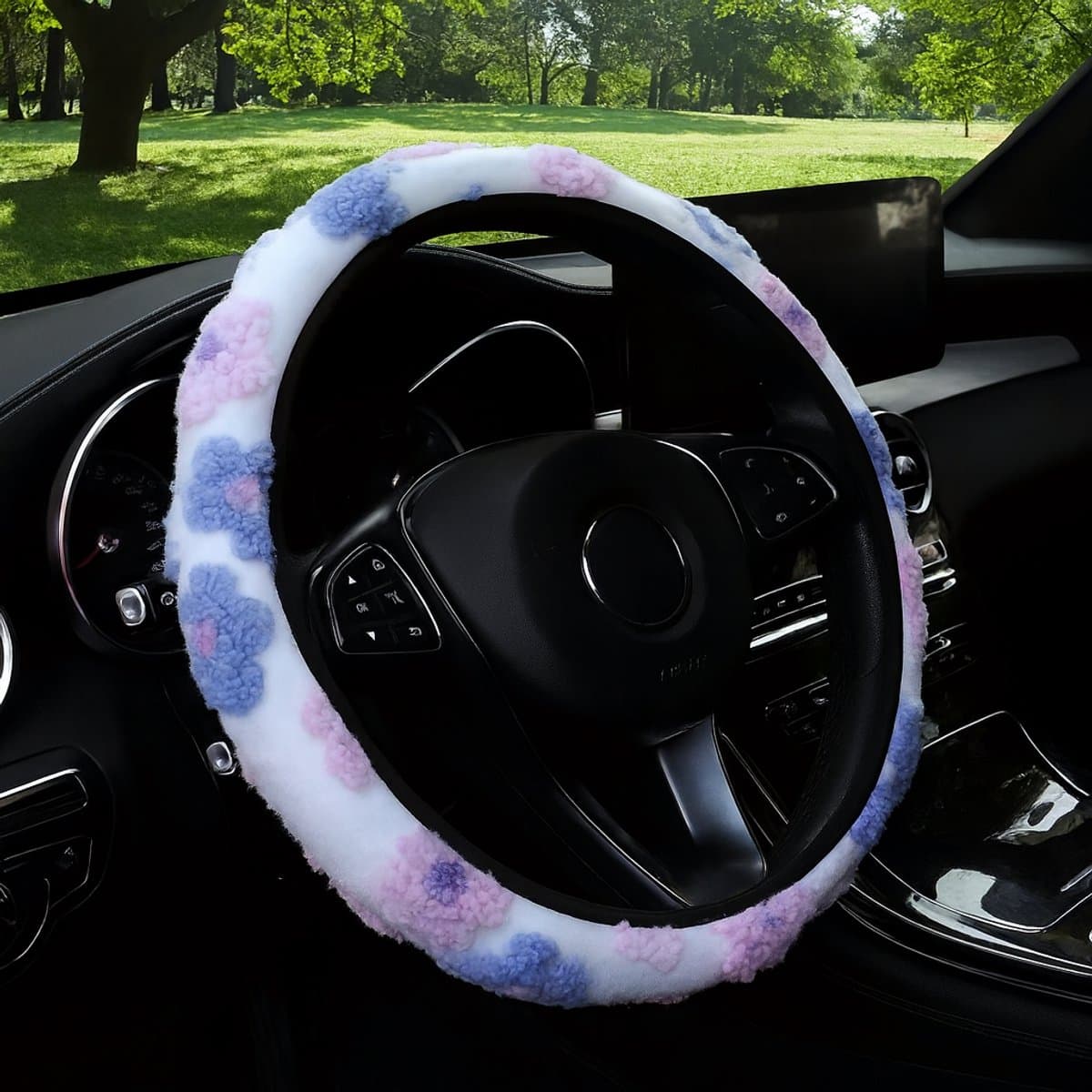Stuurhoes Auto Universeel - Paars Bloemen Design - Warm & Zacht