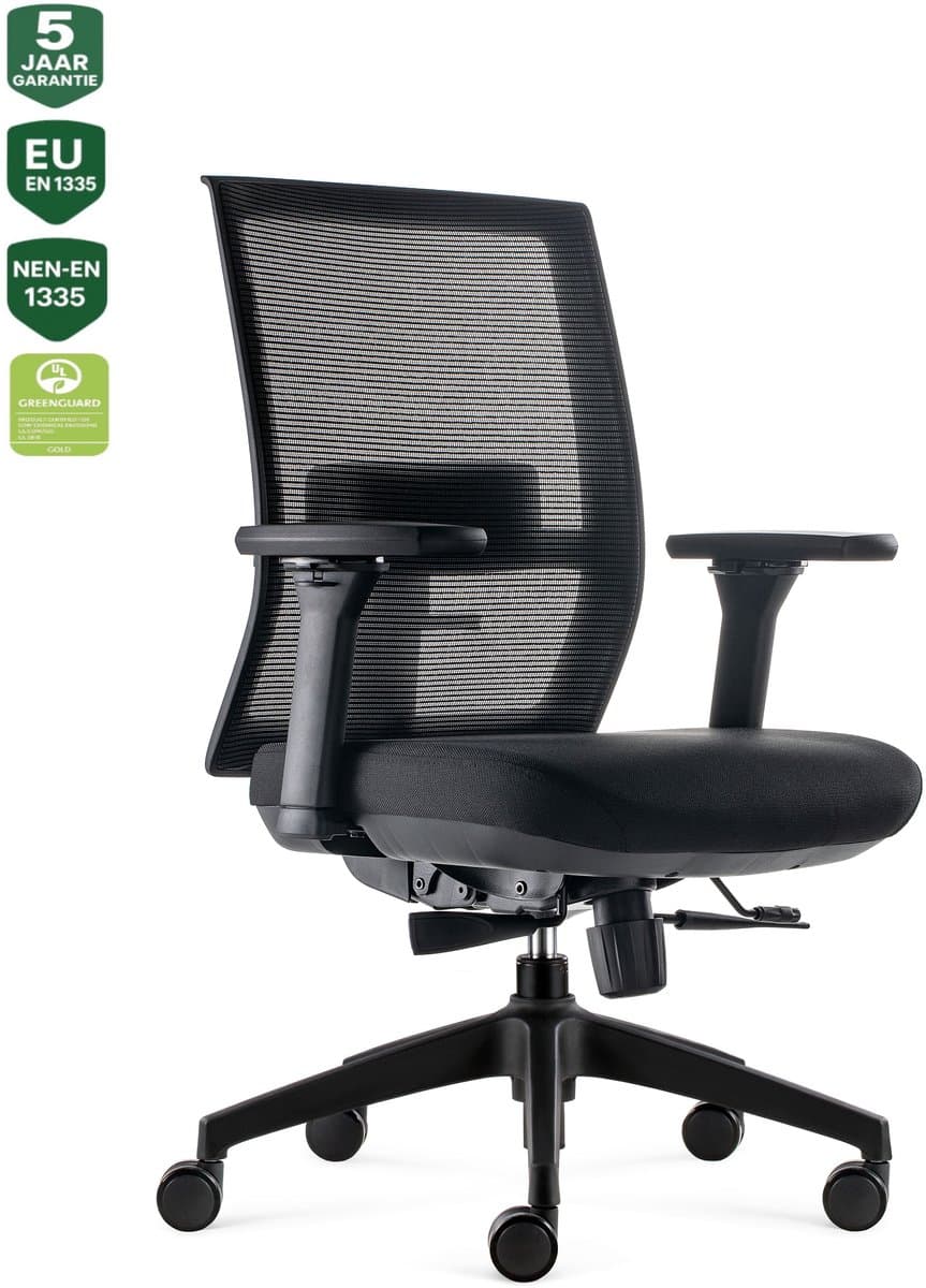 BENS 835-Ergo-4 - Ergonomische Bureaustoel - Bureaustoelen voor volwassenen - Kantoorstoel - Comfortabele rug - en lendenondersteuning voor lang zitten – GREENGUARD Gold, NEN-EN 1335 en ARBO – Thuiswerk en kantoor