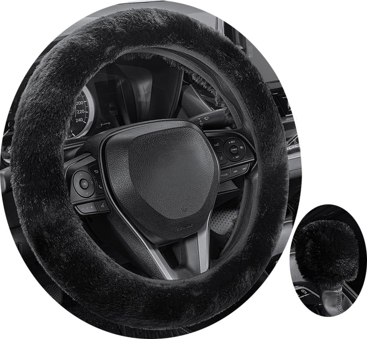 Stuurhoes Auto - Stuurhoes Set - Winterstuurhoes - Zachte Pluche Stuurhoes - Premium Zachte Korte Pluche Winter Auto Stuurhoes - Universele 38 Cm - Antislip - Warm - Winterautoaccessoires - Zwart