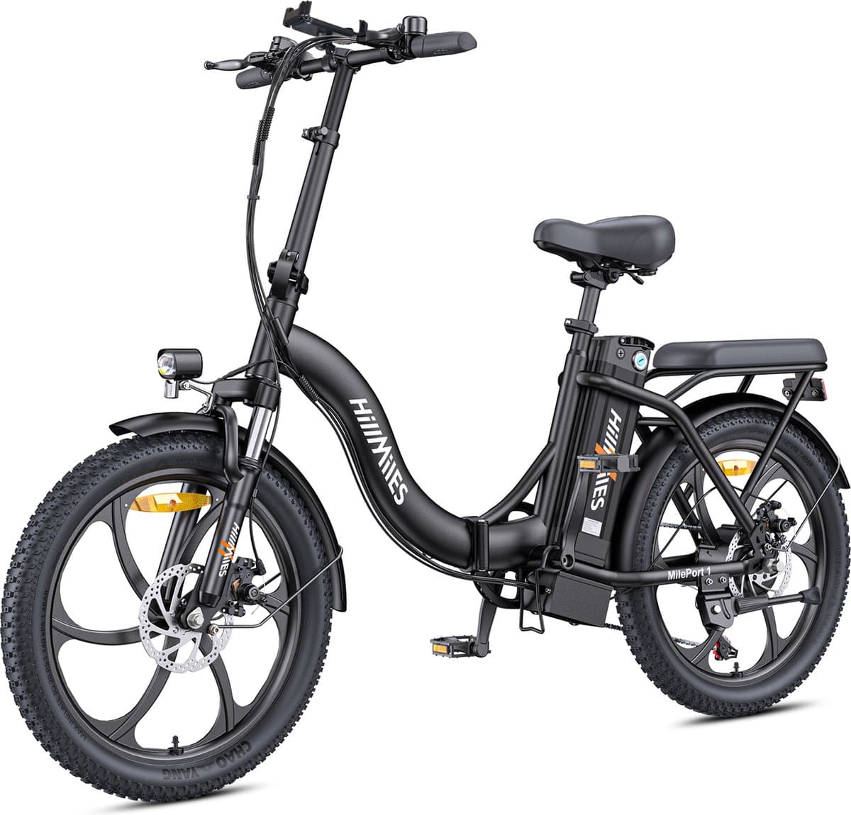 Hillmiles MilePort 1 Elektrische fiets - Actieradius 60km - Verwijderbare batterij 36V13Ah - Motor 250W - Shimano 7 versnellingen - 20 Inch opvouwbare City Commuter E-Bike - Zwart