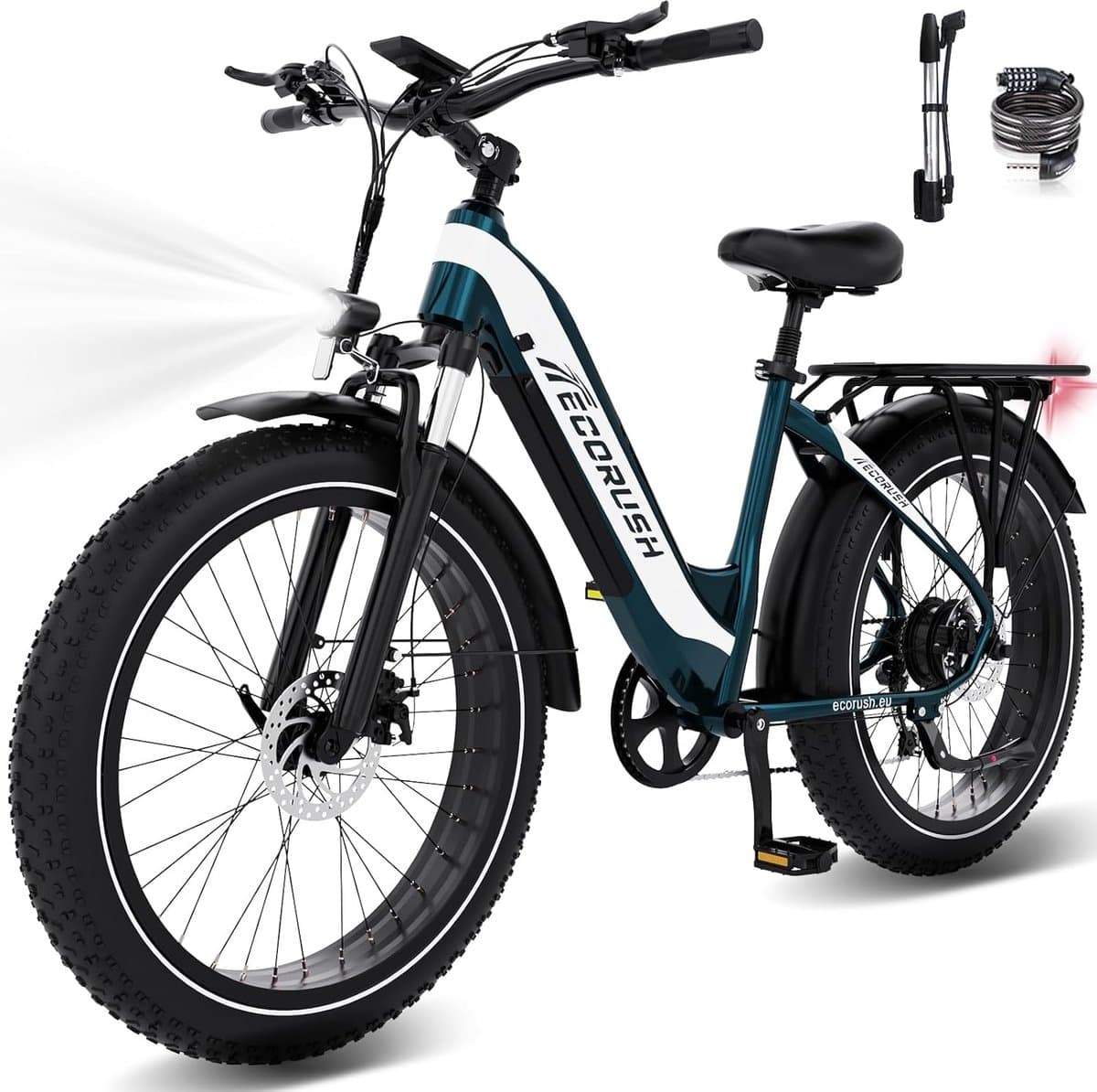 ECORUSH Elektrische Fiets ECO R3 - Trendy 26*4.0 Inch Fat Tire City Commuter EBike met Afneembare 48V 13Ah Lithium Batterij - Mountain E-Bike met 250W Motor - 7 Versnellingen - IP54 Waterdicht