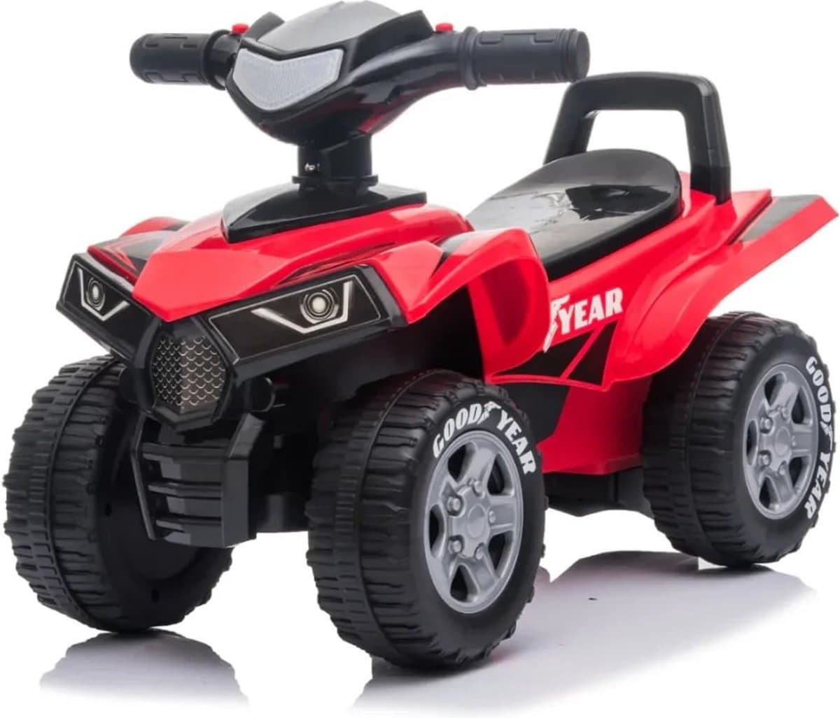 Goodyear Loopauto 1 tot 3 jaar – Officieel Gelicentieerde Quad Loopauto met Verlichting, Toeter & Opbergvak – Buitenspeelgoed Peuter met Blokstandaard & Cadeaubox – Rood