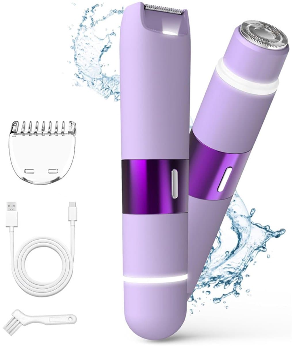 2-in-1 elektrisch scheerapparaat voor vrouwen, bikin trimmer met dubbele kop, geschikt voor nat en droog gebruik, ideaal voor het trimmen en verwijderen van haar op de bikinilijn, oksels, benen, armen, lichaam en gezicht.