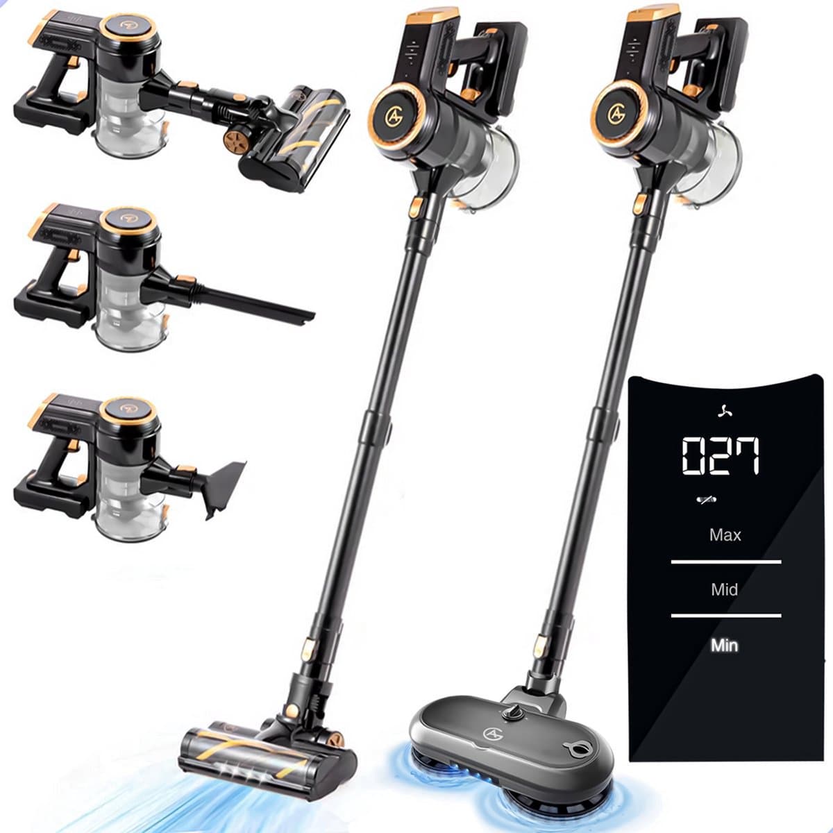 AG4200+ Steelstofzuiger Draadloos Met Dweilfunctie 2 in 1 - Premium Gold - Krachtige stofzuiger Zonder Zak - Geschikt voor Dierenharen - Compact & Lichtgewicht - Kruimeldief