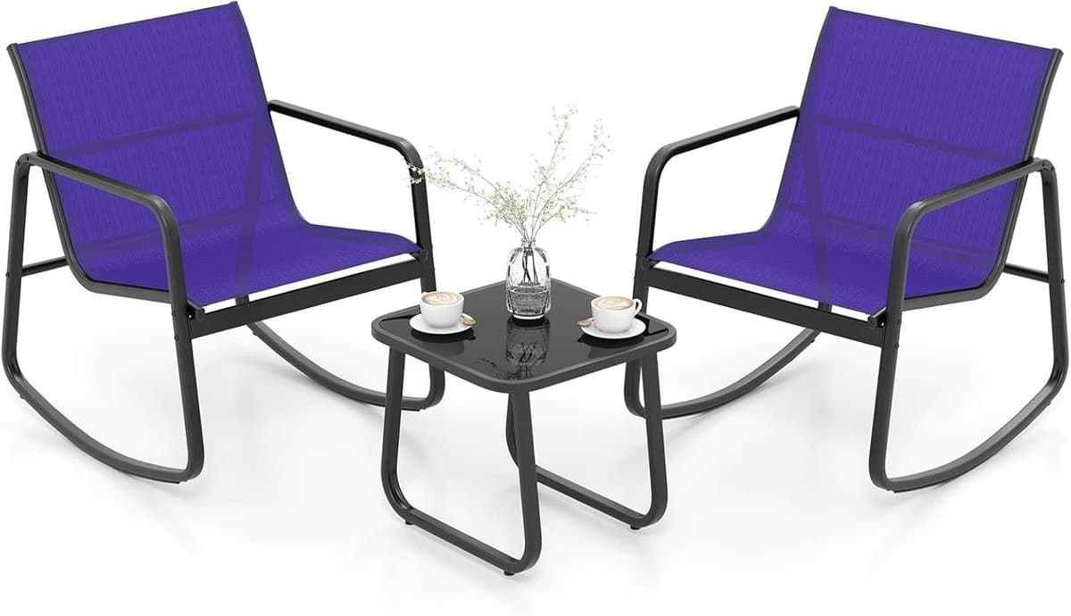 KOMFOTTEU 3-delige balkonset, bistroset met 2 schommelstoelen en tafel, tuinset van textiel, tuinset tuinmeubelset voor terras balkon