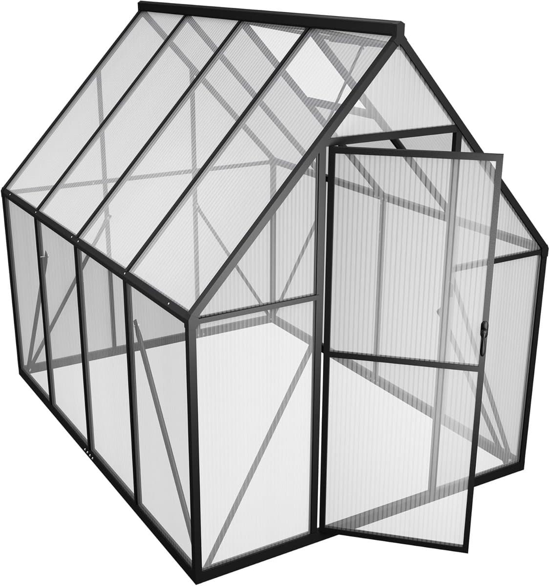 Broeikas Aluminium Broeikas met Transparante PC-Platen, Dakramen, Deuren en Fundering, 230x180x195cm Winterbestendig Tuinbroeikas, Inloopbaar Plantenhuis voor Tuin/Outdoor, NAIZY