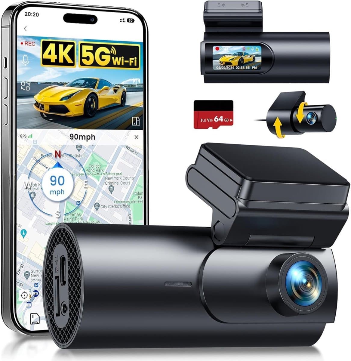 MIRA® Dashcam voor Auto Voor en Achter - Dashcam - Zwart - 4cm x 10cm x 5cm