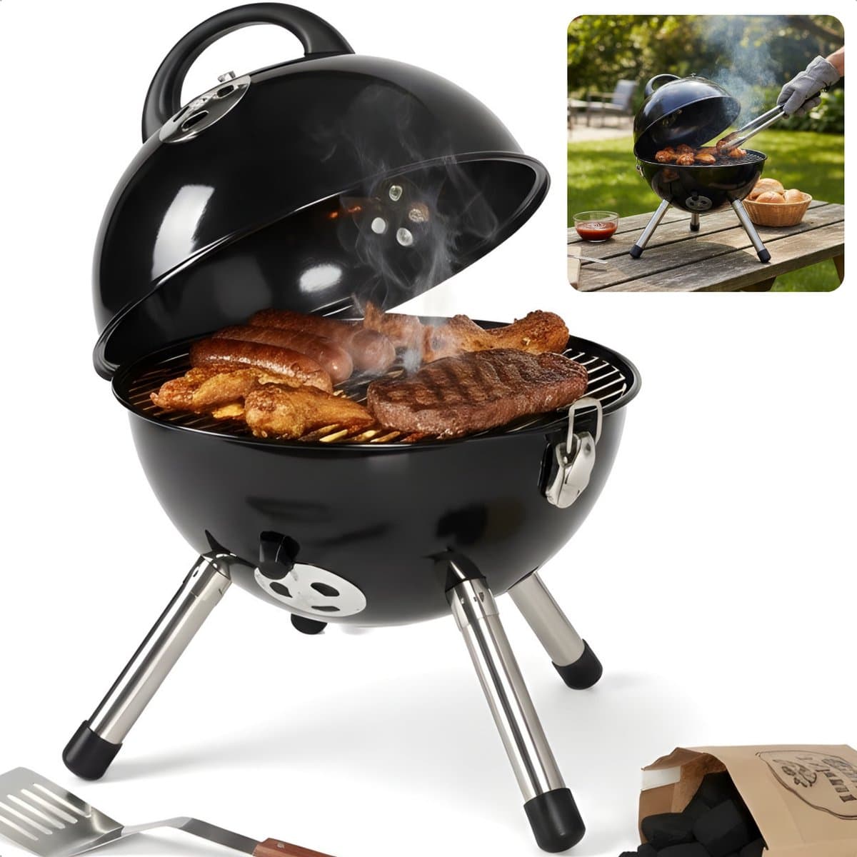 Cheqo® Kogelbarbecue - Houtskoolbarbecue - Houtskool Bbq - Kogel Bbq - Kolenbarbecue - Kogelgrill - Ronde Barbecue - Ronde Bbq - Barbecue Met Deksel - Houtskoolgrill - Draagbare Houtskool Bbq - Draagbare Barbecue