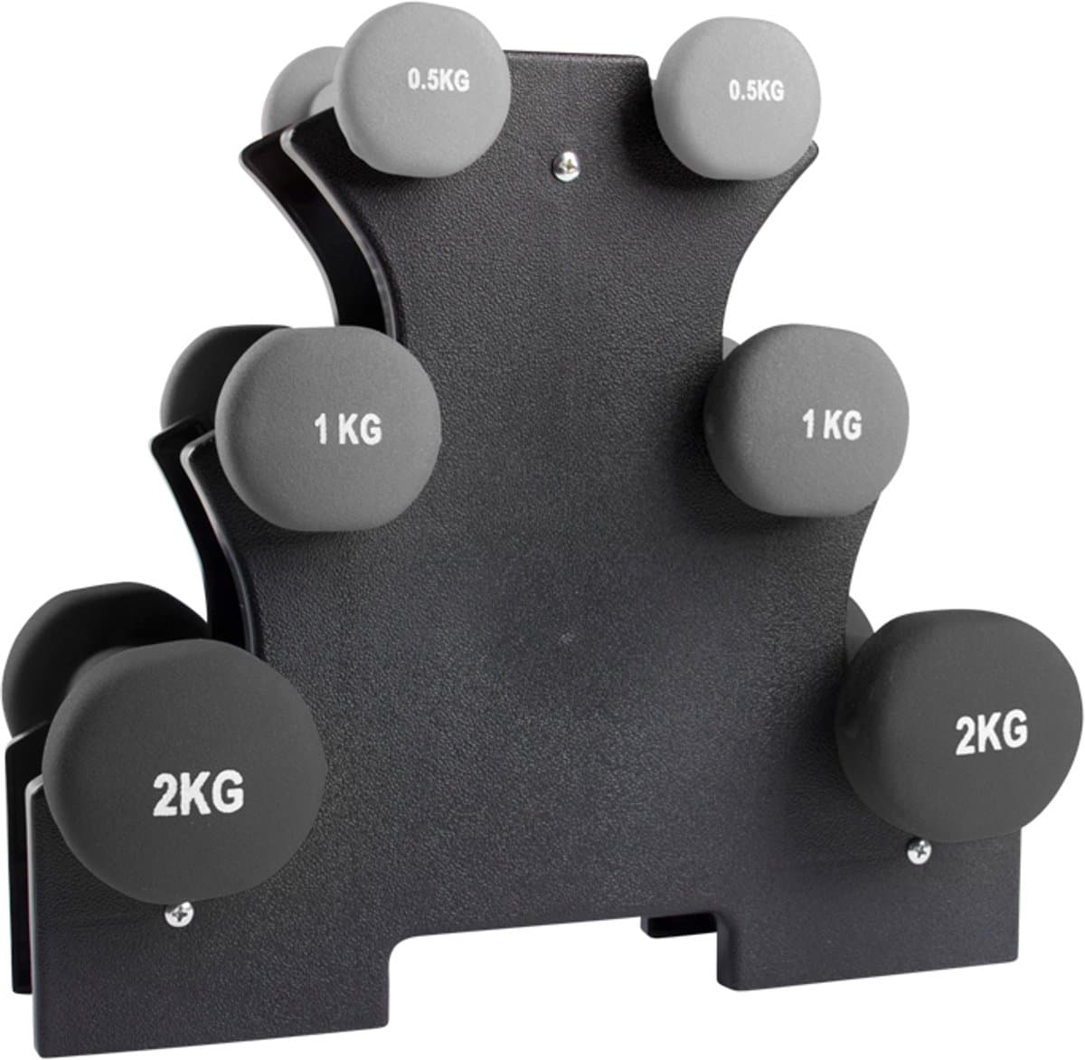 VirtuFit Dumbbells - 7 kg - 6 Dumbells - 3 Sets van 0,5, 1 en 2 kg - Dumbellset met houder - Gewichten Set - Dumbbell Rek - Fitness Gewichten - Thuis trainingsset