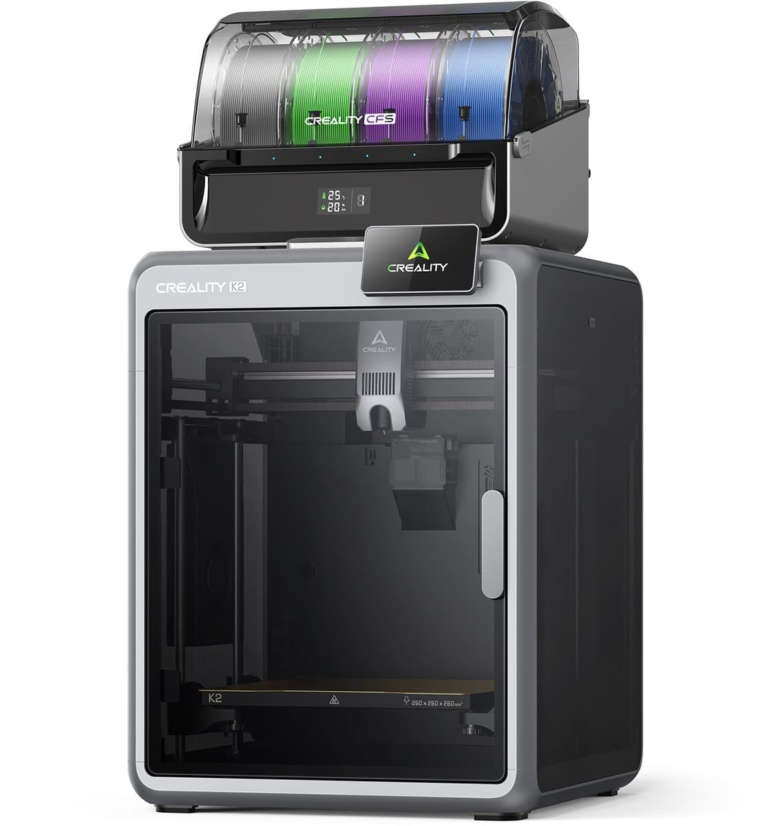 Creality K2 Combo 3D Printer – Multicolour Print met CFS – 600 mm/s High-Speed – Automatische Bed Leveling – Volledig metalen frame – AI-Camera – Touchscreen – WiFi & App – 260 × 260 × 260 mm – Direct Printklaa