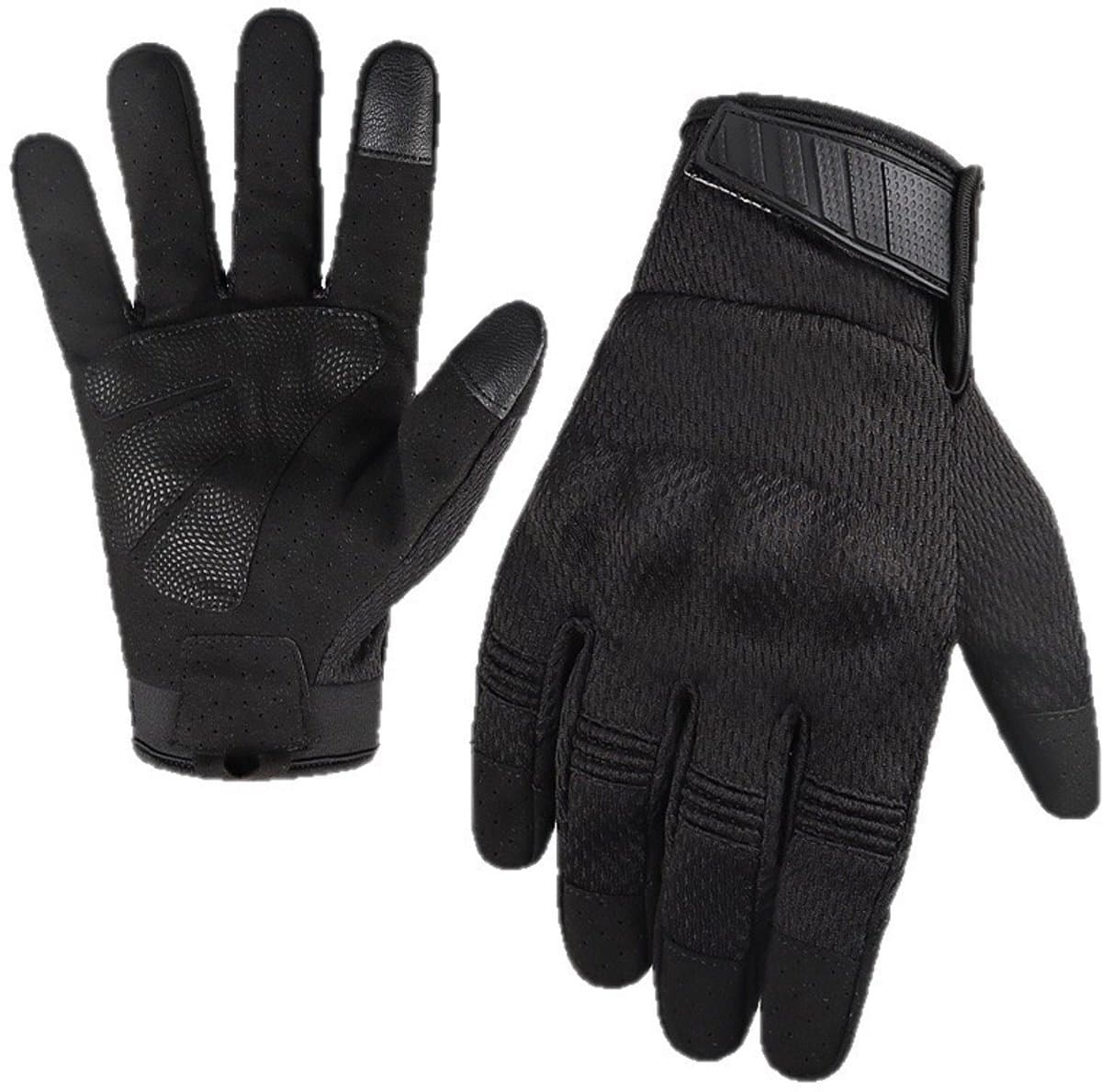 Motorhandschoenen voor heren - Synthetisch leer - Korte zomerhandschoenen - Geperforeerde, ademende sporthandschoenen met touchscreen-functionaliteit - Lichtgewicht offroad-motorhandschoenen - Heren - Zwart - Maat XL