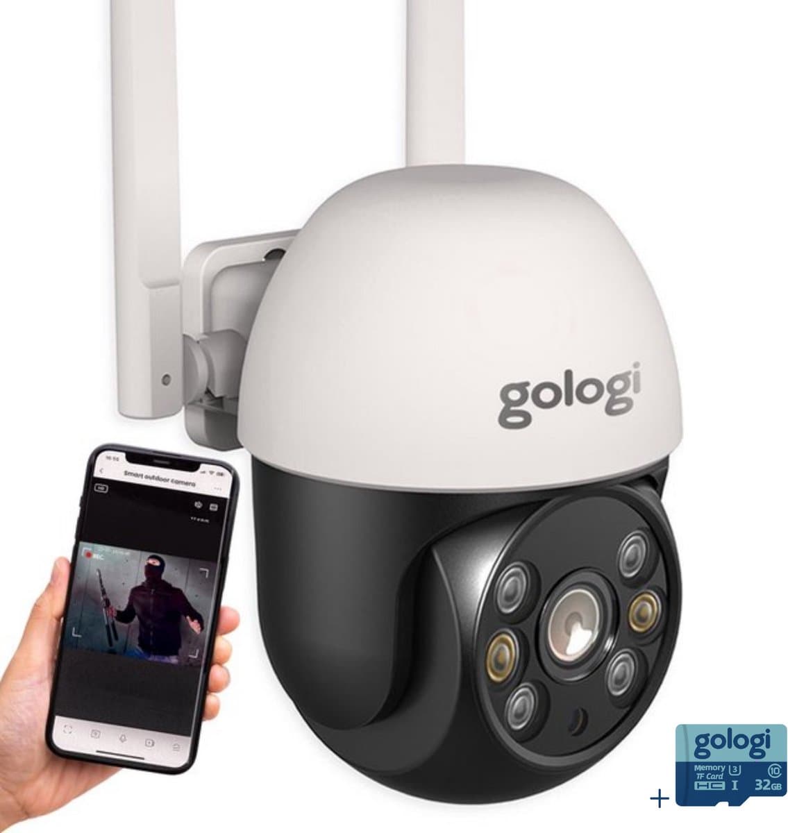 Gologi outdoor camera - Buiten camera met nachtzicht - Beveiligingscamera - IP camera - Security camera - 4x Digitale zoom - 3MP - Met wifi en app