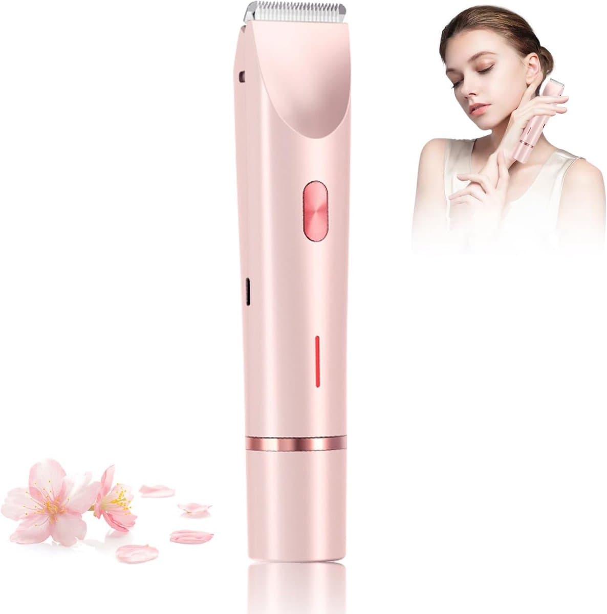 2-in-1 Vrouwen Scheerapparaat - IPX7 Waterdicht - Elektrisch Scheerapparaat - Voor Bikinilijn, Benen, Oksels & Gezicht - Elektrische Ontharing & Trimmen - Roze