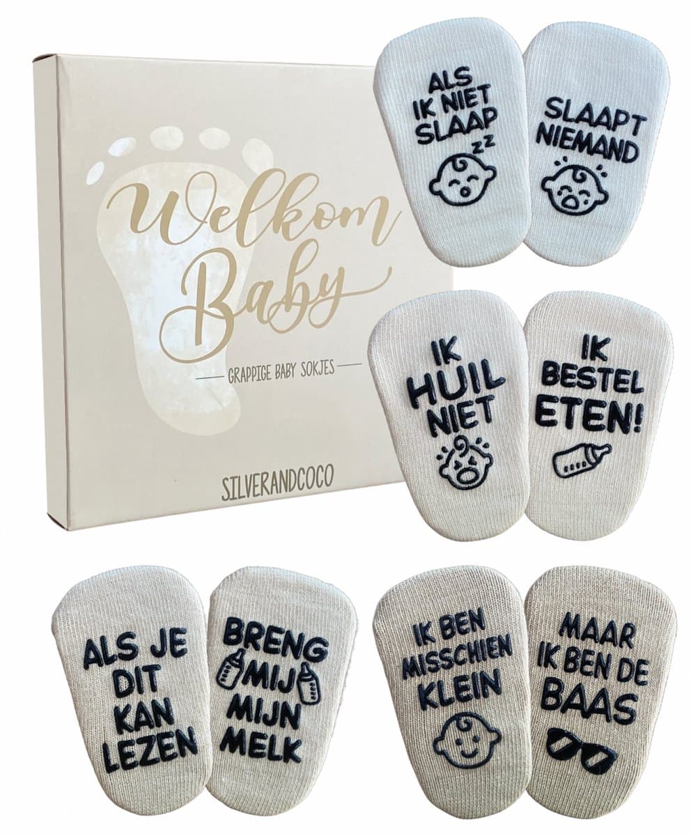 SilverandCoco® Baby Sokjes met Tekst | Geboorte Geschenkset Sokken Antislip Katoen | Kraam pakket Cadeau Gift Set | Shower Cadeautjes Geschenk | Zwangerschap Kleding | Gender Reveal Zwanger - Unisex Neutraal Jongen Meisje Boy Girl Roze Blauw