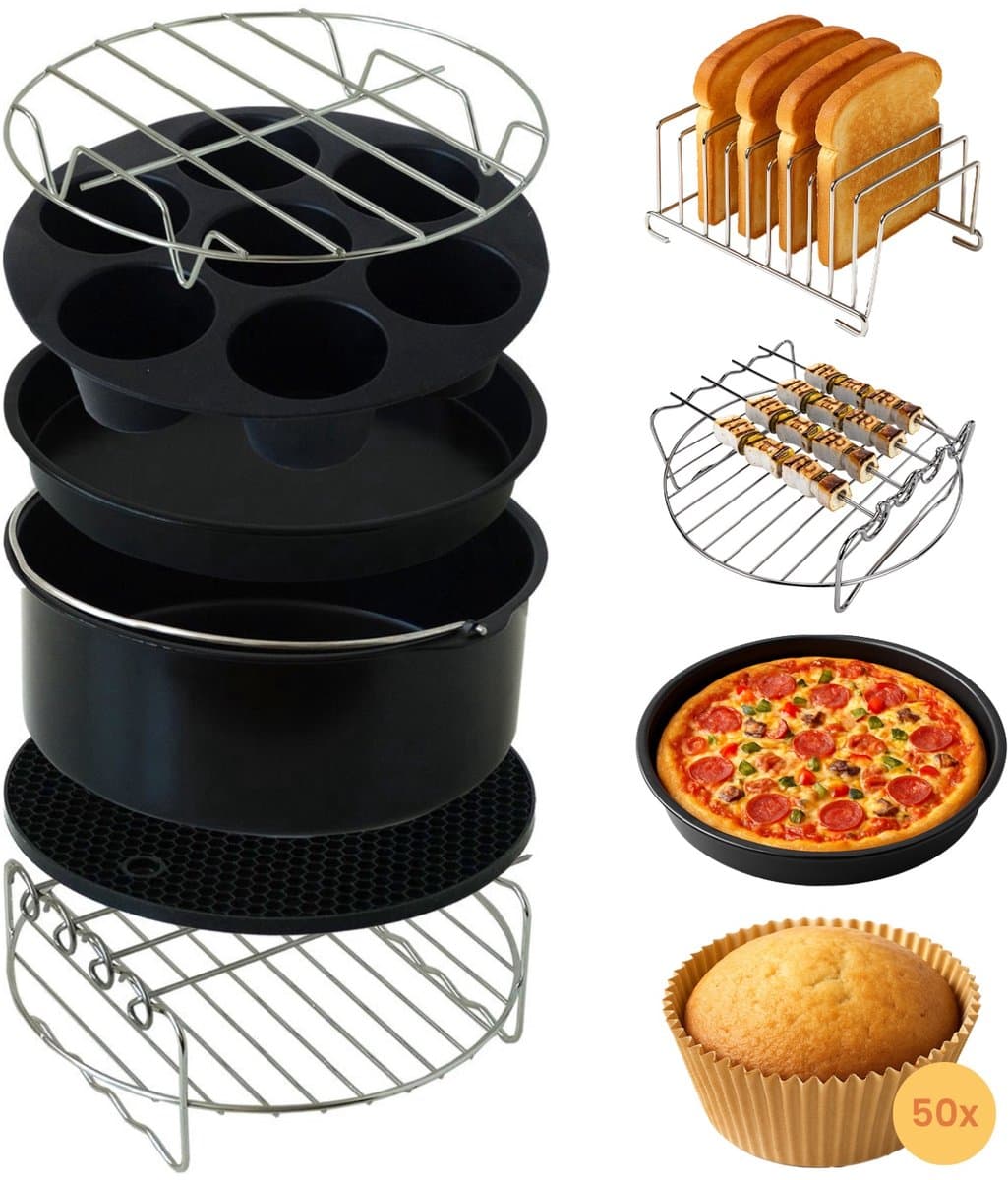 Goliving Airfryer Accessoires Set - Geschikt voor Airfryers vanaf Ø20,5 cm - 50x Cupcake Vormpjes - Bakvorm - Cakevorm - Muffinvorm - Pizzapan