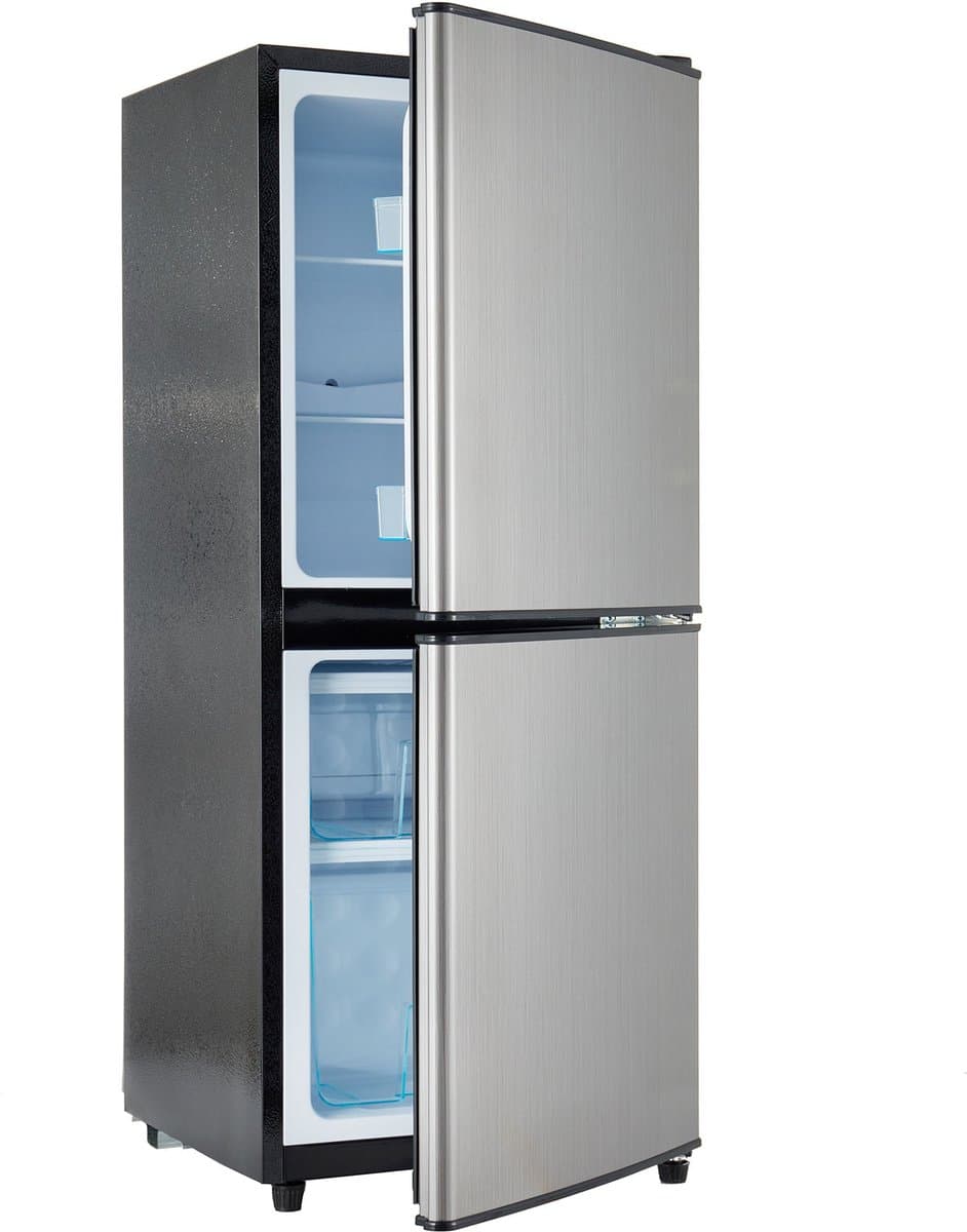 Sweiko 106L Tweezonige Energiebesparende Koelkast, 60L Koelkast + 46L 4-Sterrenvriezer, 7-Temperatuurinstellingen, 45 dB, Geborsteld Grijs-Zilver, LED verlichting, verstelbare planken, 166 kWh/Jaar